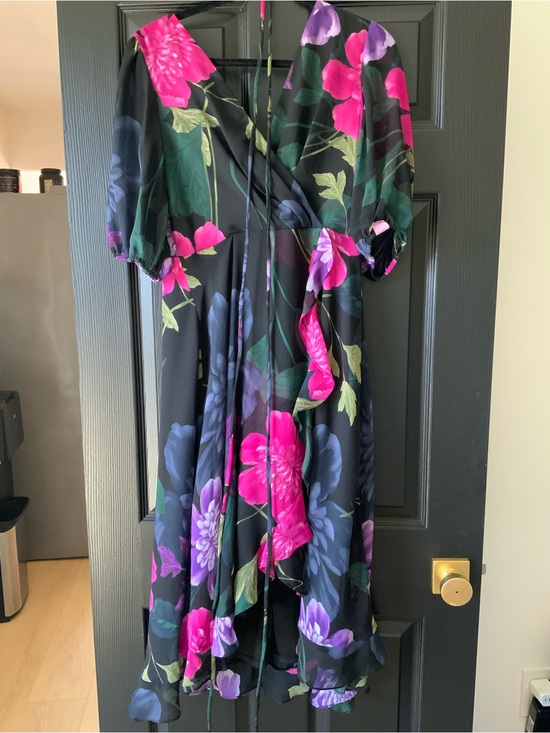 Maison Tara Dresses & Skirts - Maison Tara Black Midi Dress with Pink & Purple Floral Print